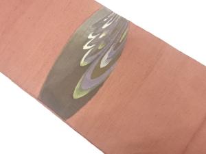 手織り紬　抽象花模様織り出し　名古屋帯